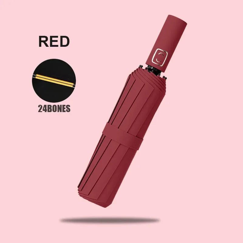 Large Automatic Folding Umbrella 24 Bone Windproof UV Protection Waterproof Travel Umbrella
