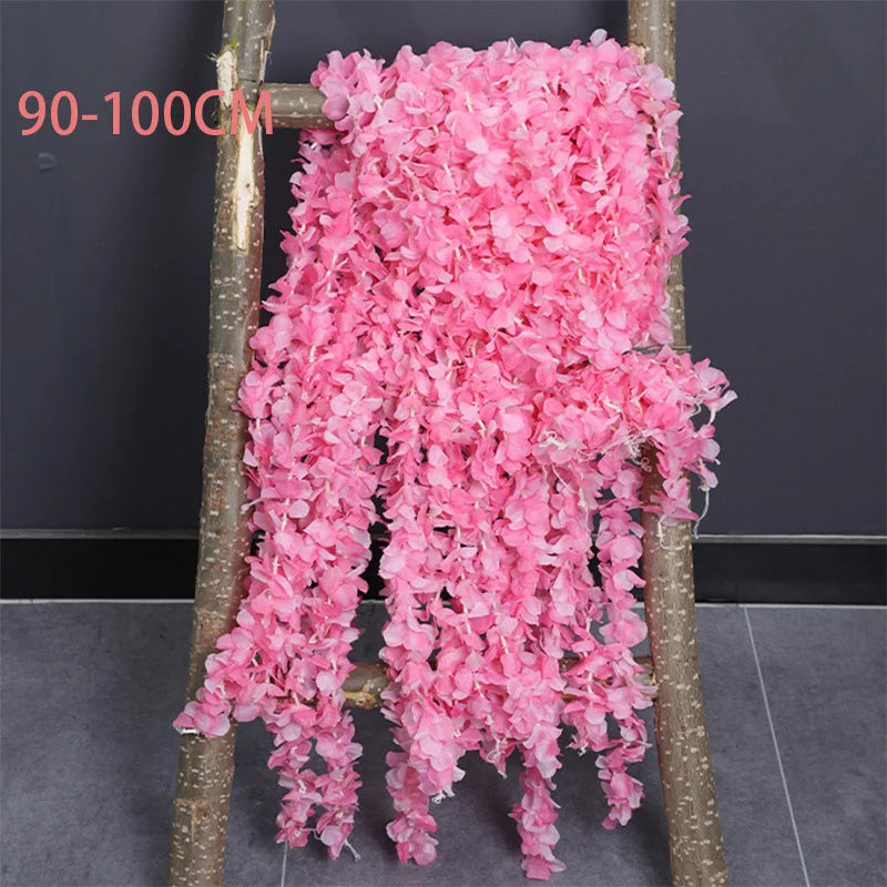 Artificial Wisteria Garland Flowers Faux Wall Vine Flower Backdrop Hanging Flowers Arch Garden Home Wedding Party Decor Rattan