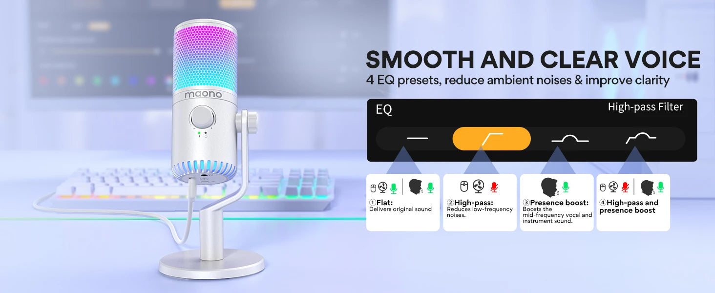 DM30 RGB USB Microphone RGB Gaming Microphone Computer Mic USB Gaming Mic with Mic Gain and RGB Lighting for PC, Phone