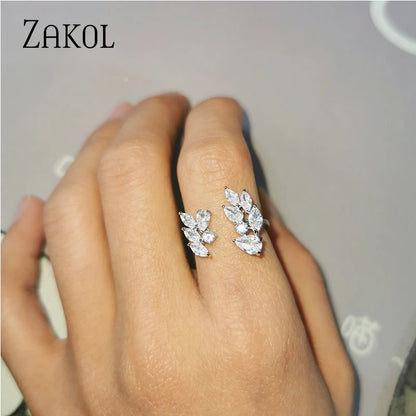 Wedding Ring for Women Leaf Shape Clear Cubic Zirconia Rings