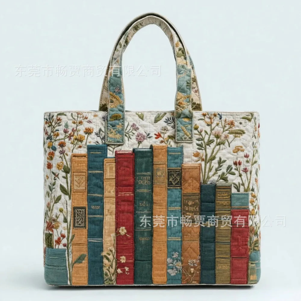 Vintage Quilted Canvas Tote Bag Large Capacity 3D Printed Shopping Handbag
