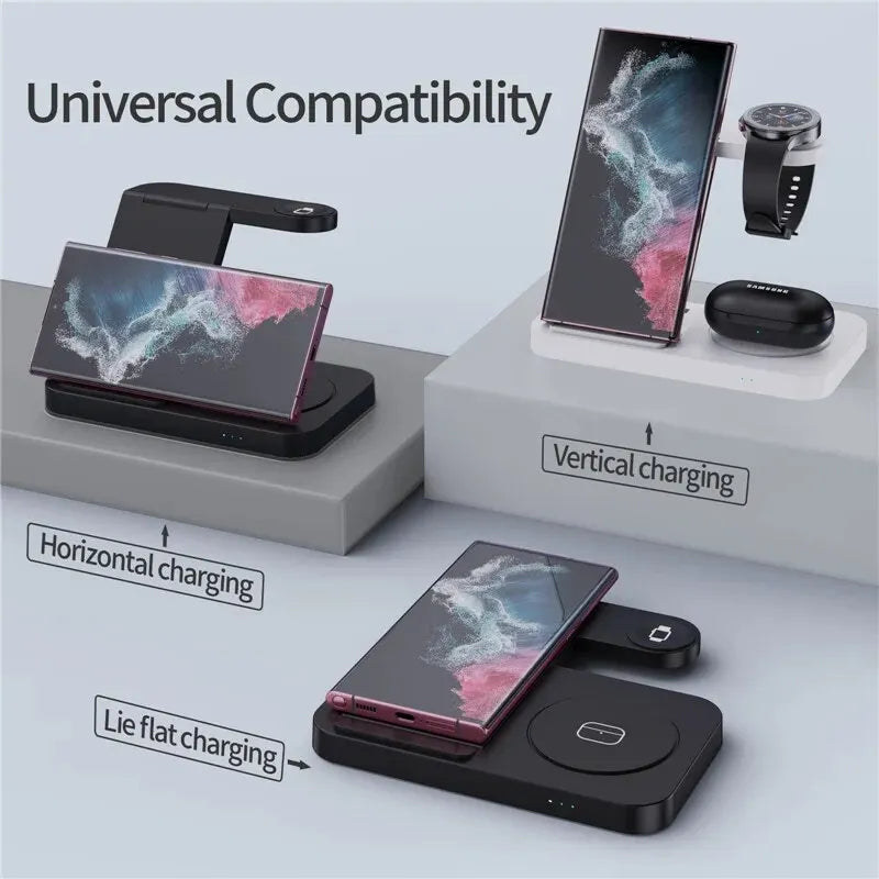 4 In 1 Wireless Charger Stand For iPhone 15 14 13 12 Samsung S23 S22 Ultra Note Galaxy Watch Foldable Fast Charging Station Dock