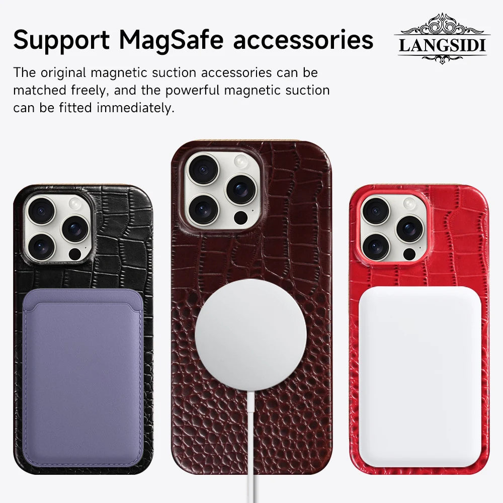 for Magsafe Case for iPhone 15 16 Pro Max Promax 16Pro 15Pro Natural Cowhide Leather  Protector Luxury Phone Back Cover