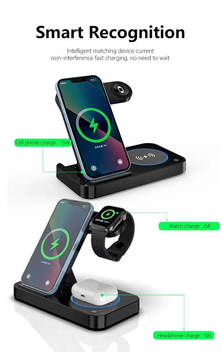 Portable Desktop Mobile Phone Wireless Charger Station 3In1 4 3 In One 3 In 1 Folding Megnetic Foldable 10W 15W Wireless Charger