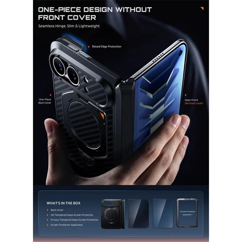 Rugged Aramid Fiber Phone Case with 360 Degree Magnetic Ring Stand and Clear and Privacy Screen Protectors for iPhone Duo