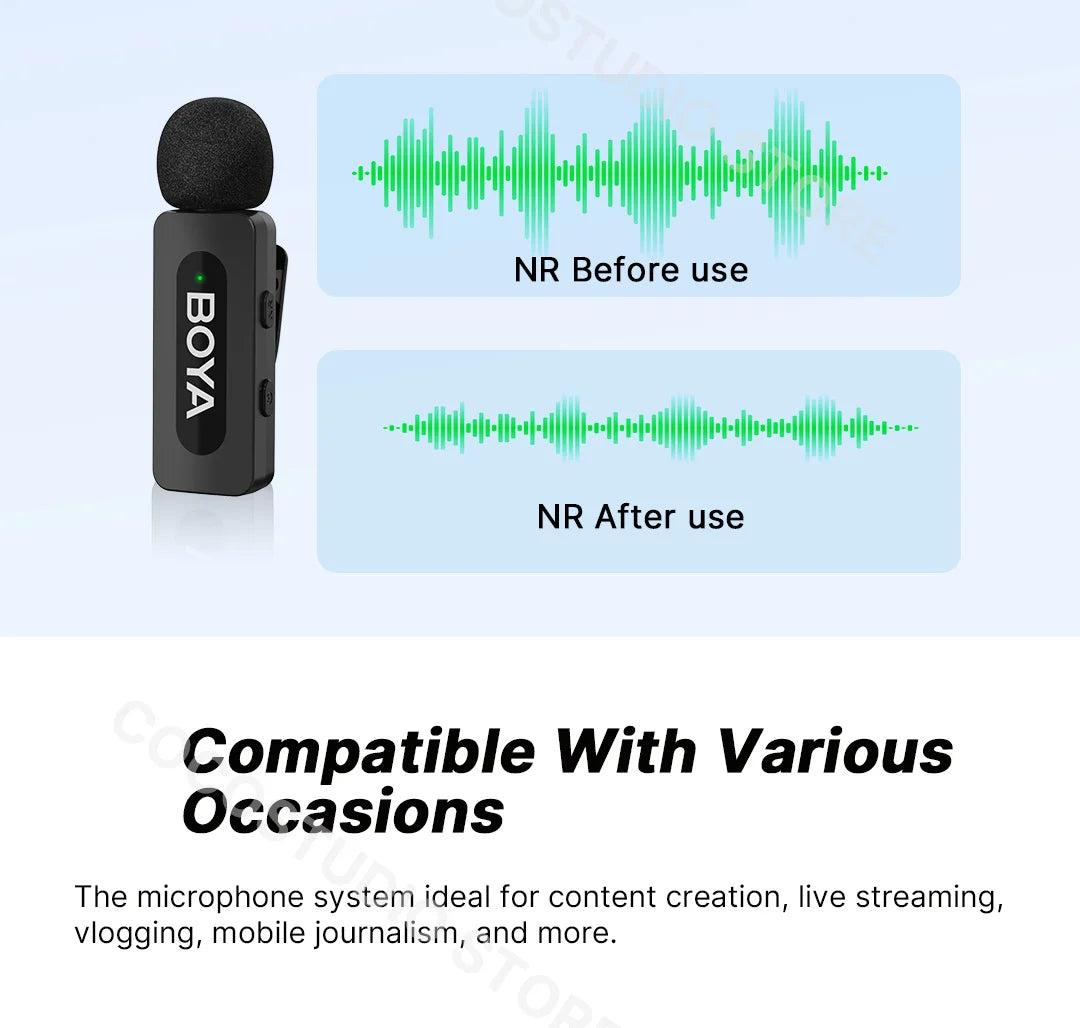 BY-V3 Wireless Lavalier Microphone for iPhone 15/16 Series Samsung DJI Pocket 3 Type-c Smartphones Cameras Video Recording