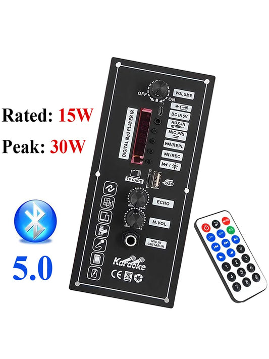 30W Bluetooth 5.0 Amplifier Board with USB TF Card MP3 Decoder and Remote Control