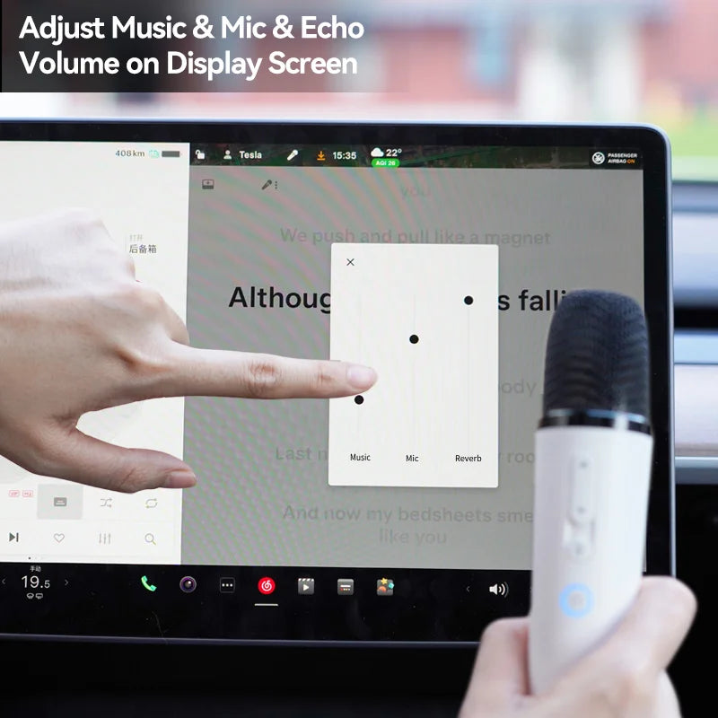 Tesla Caraoke Mic with Portable Storage Bag, Wireless Mic with 8 Joy Effects, Rechargeable Mic with Type-C & Aux in Receiver