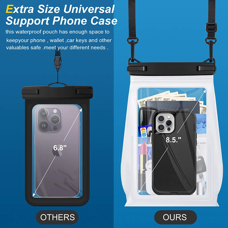 Large Swimming Waterproof Phone Bags Double Hooks Lanyard Cross body Water Proof Storage Pouch For iPhone Samsung Xiaomi