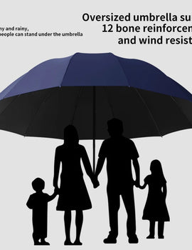 A super large foldable umbrella with black glue and sun protection, reinforced with 12 bones, sturdy for three men and women, su