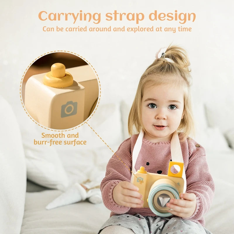 Wooden Fashion Camera Pine Detachable Camera Toy Pendant Baby Block DIY Present Nursing Gift Outdoor Adventure Simulation Camera