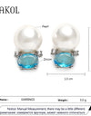 Cute Blue Oval Cubic Zirconia Stud Earrings for Women Small Imitation Pearl Earring