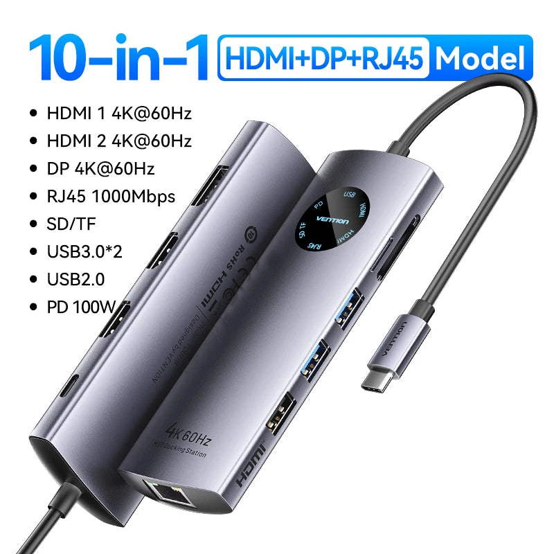MST Docking Station Type C to HDMI DP 4K 60Hz RJ45 USB 3.0 HUB PD 100W USB C Splitter for PC Laptop Macbook Tablet