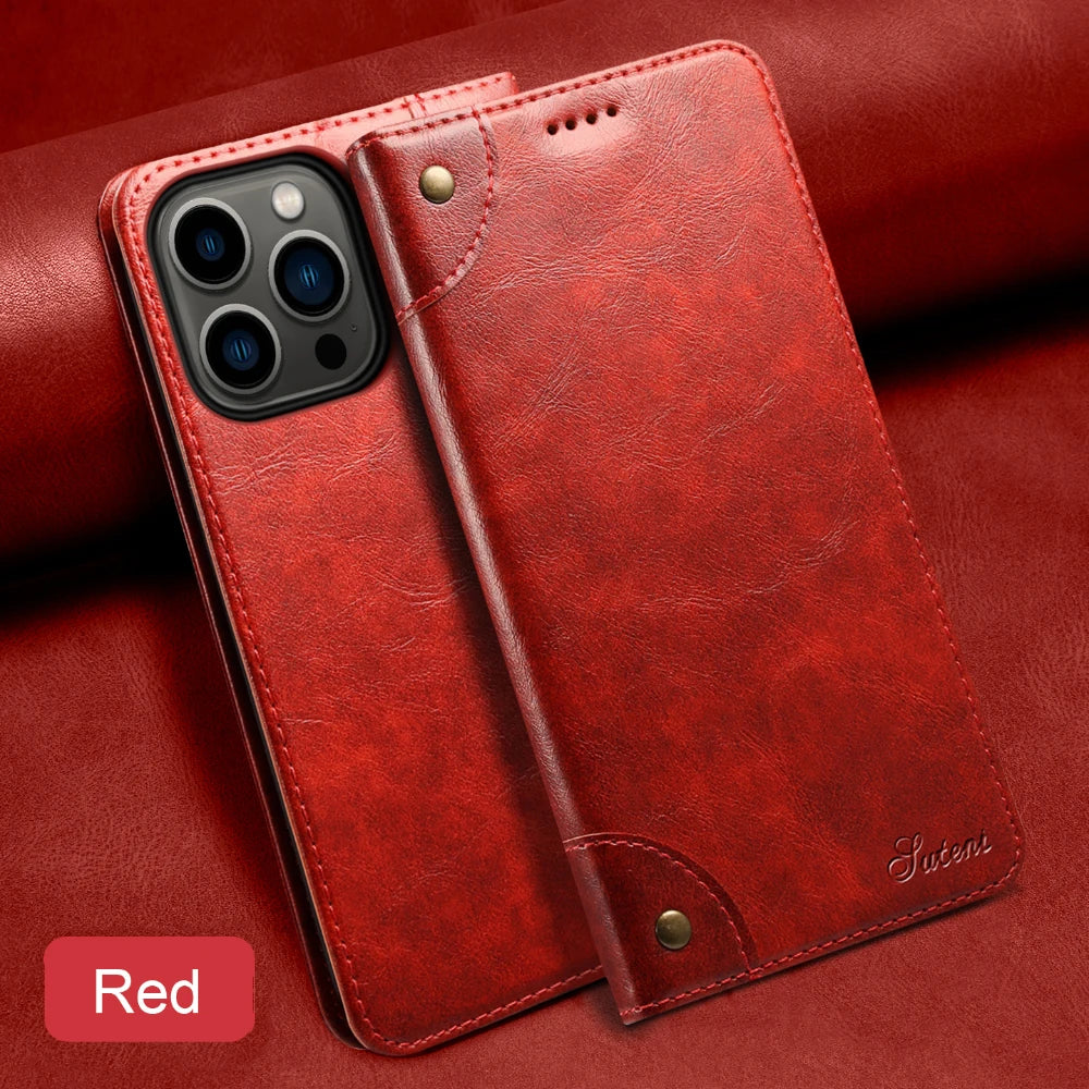 Flip Leather Wallet Phone Case for iPhone 16 15 Pro Max 16E 14 Plus with Magnetic Card Slot Holder Cover