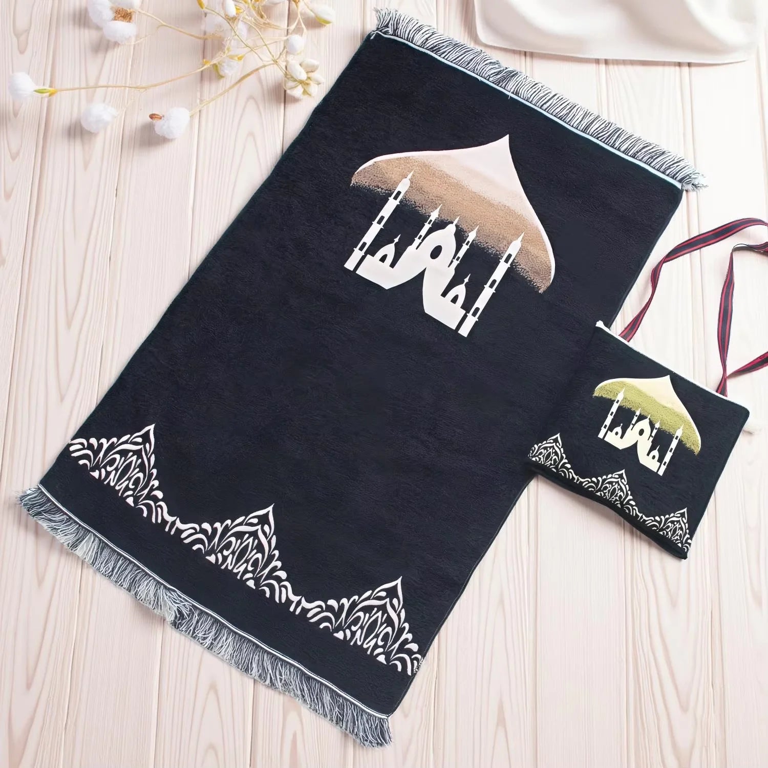 Muslim Prayer Rug With Portable Bag Prayer Beads Muslim Gift for Women Men Soft Mat Islam Gifts Set for Ramadan Eid Hajj Travel