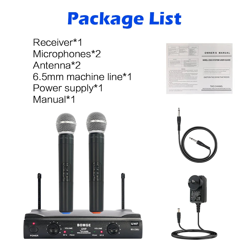 Dual Channel UHF Wireless Handheld Microphone System for Karaoke Events and Presentations