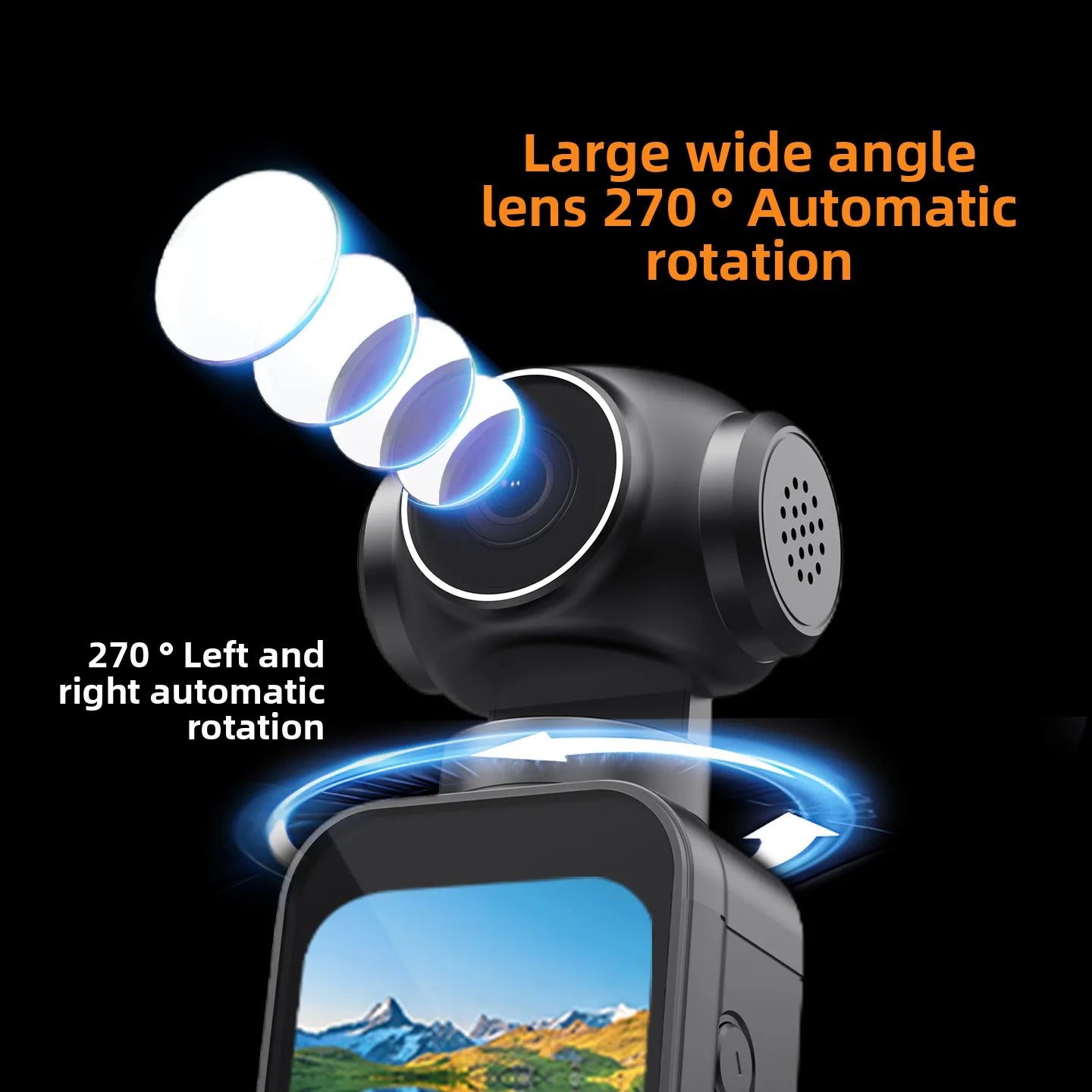 4K Pocket Action Camera 270° Auto Rotatable Stabilization Touch Screen Sports DV Bodycam 4X Zoom Portable Digital Video Recorder