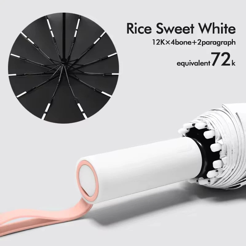 Automatic 12 Rib Folding Umbrella Three Fold Sun Rain Windproof UV Protection Compact Travel Umbrella