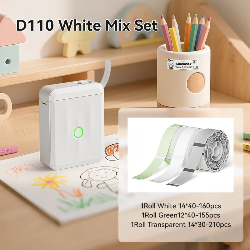D110 Mini Thermal Label Printer, Bluetooth Portable Smart Label Maker 12–15mm, Inkless Sticker Printer for Home Office Kitchen School