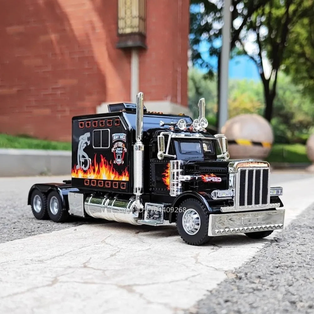 1:24 PETERBILT 389 Truck Toy Walking Tractor Car Model Alloy Die-cast Sound Light Vehicle Models Interior Decoration Present