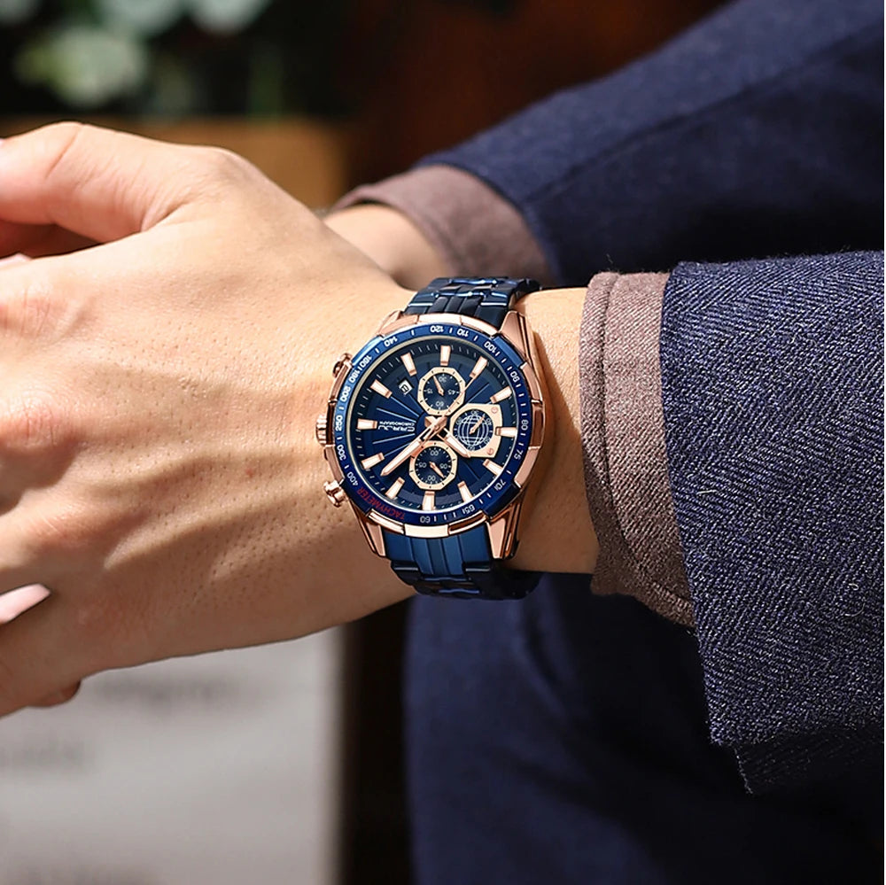 Men's Watches Fashion Business Multifunction Quartz Chronograph with Auto Date and Luminous Hands Relogio Masculino