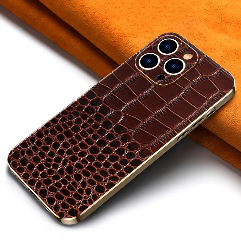 Genuine Leather Phone Case for iPhone 16 15 Pro Max 14promax Luxury Soft Edges Shockproof Camera Protection Cover