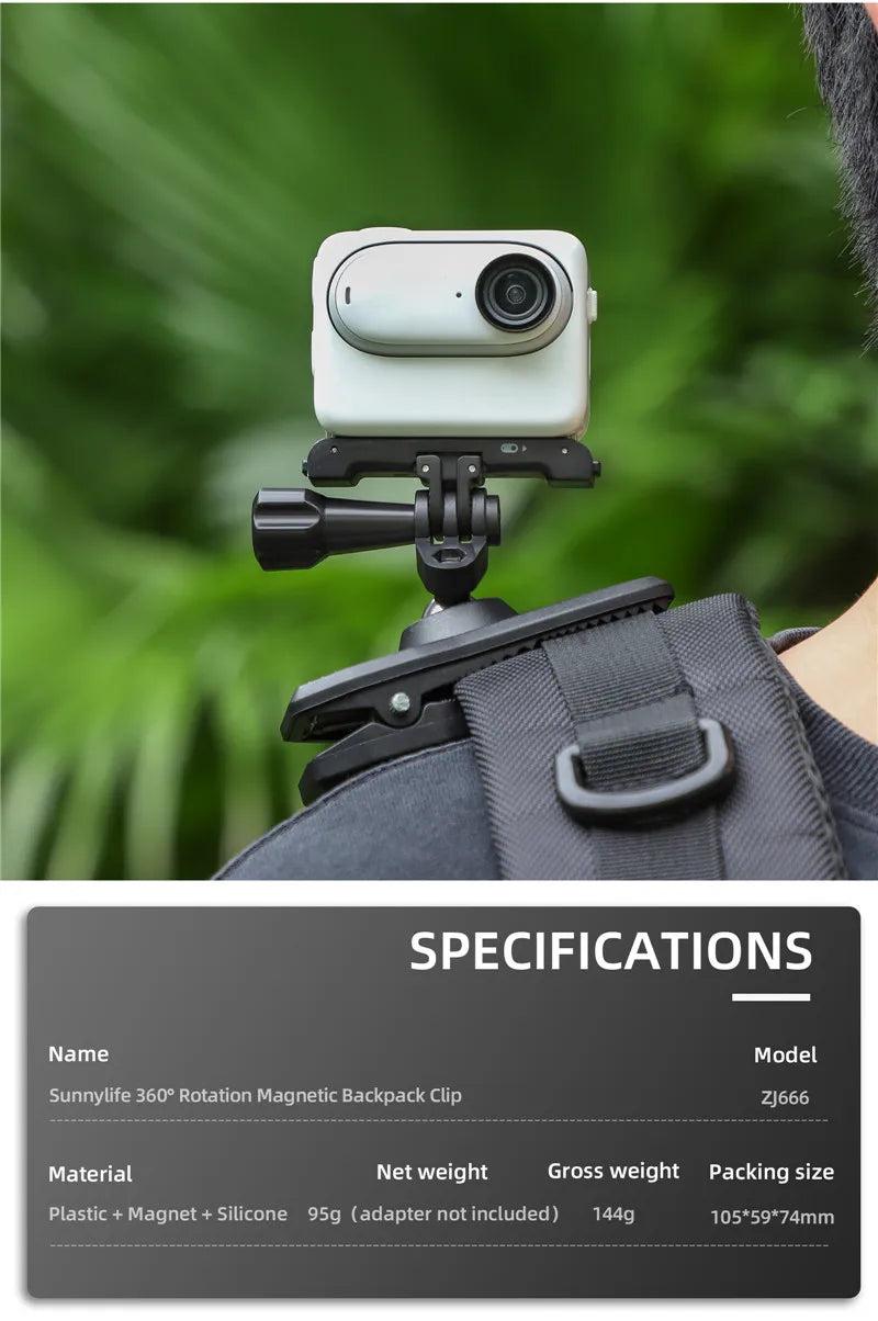 Magnetic Backpack Clip Mount for Action Cameras and Pocket Cameras