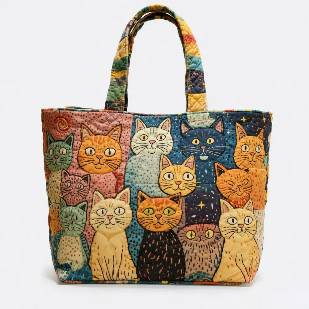 Vintage Quilted Canvas Tote Bag Large Capacity 3D Printed Shopping Handbag