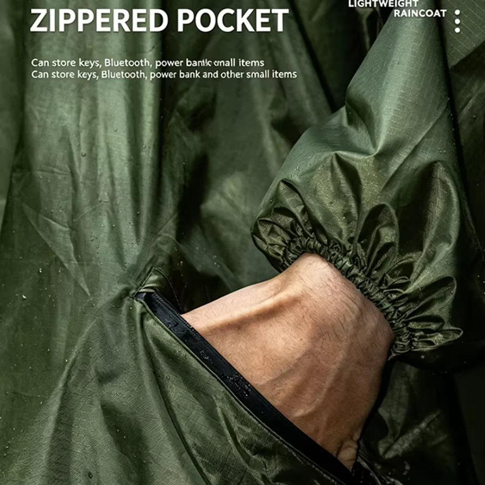 Ultralight Waterproof Zipper Raincoat with Adjustable Hood for Hiking and Camping
