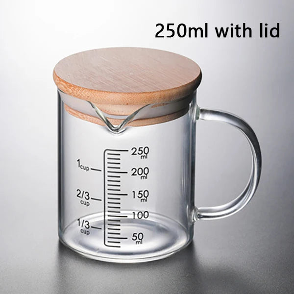 250/350/500/1000ml Glass Measuring Cup With Lid Heat-resistant With Scales Laboratory Beaker Handle Kitchen Measuring Mug