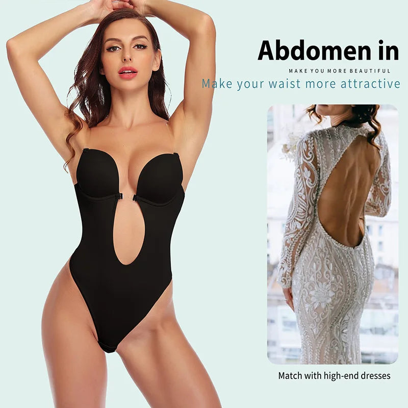 Deep V Neck Backless Body Shaper Bra Bodysuit Thong Shapewear Women Nude Black Invisible Tummy Control Underwear Wedding