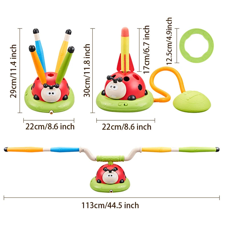 3 in 1 Ladybug Multifunction Exercise Machine Kids Jump Toss Toys Rocket Launcher Rope Sports Game Outdoor Educational Toy Gifts