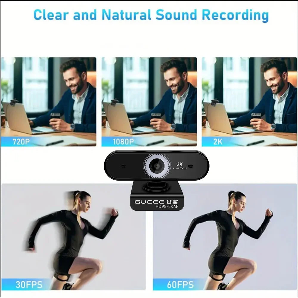 2K UHD Webcam 60fps 10X Zoom USB Web Cam for Pc  Autofocus for Streaming Video Calling Conference Digital Camera Computer