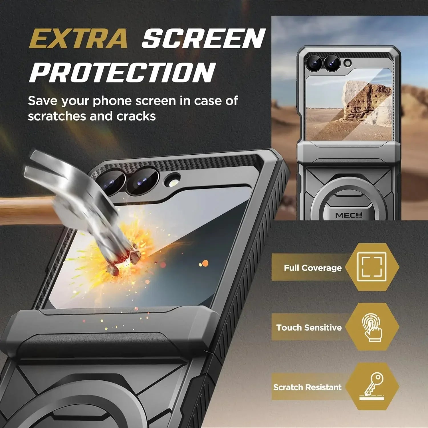 For Z Flip 7 FE/Z Flip 6 Cases Built-in  Ring Stand with Magsafe Full Coverage Hinge Protection Screen Protector Cover