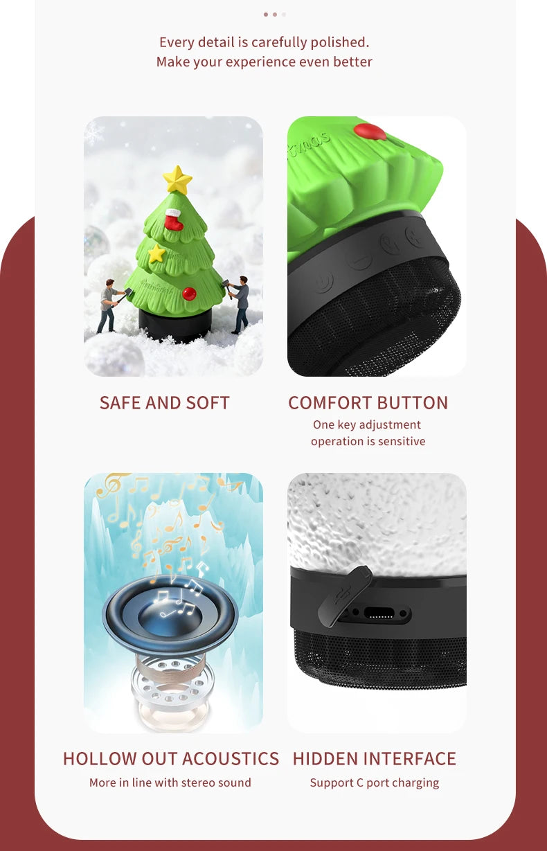 Christmas Eve Light Mini High Fidelity Bluetooth 5.3 Speaker TWS Connection Stereo Rechargeable LED Desk Lamp Christmas Gift