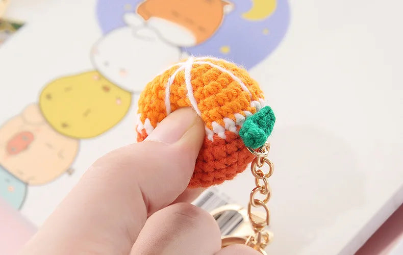 5 Pcs Handmade Weaving Keychain Wool Crochet Unique Knitted Pendant Keyring Strawberry Watermelon Orange Pendant Key Chain Gifts