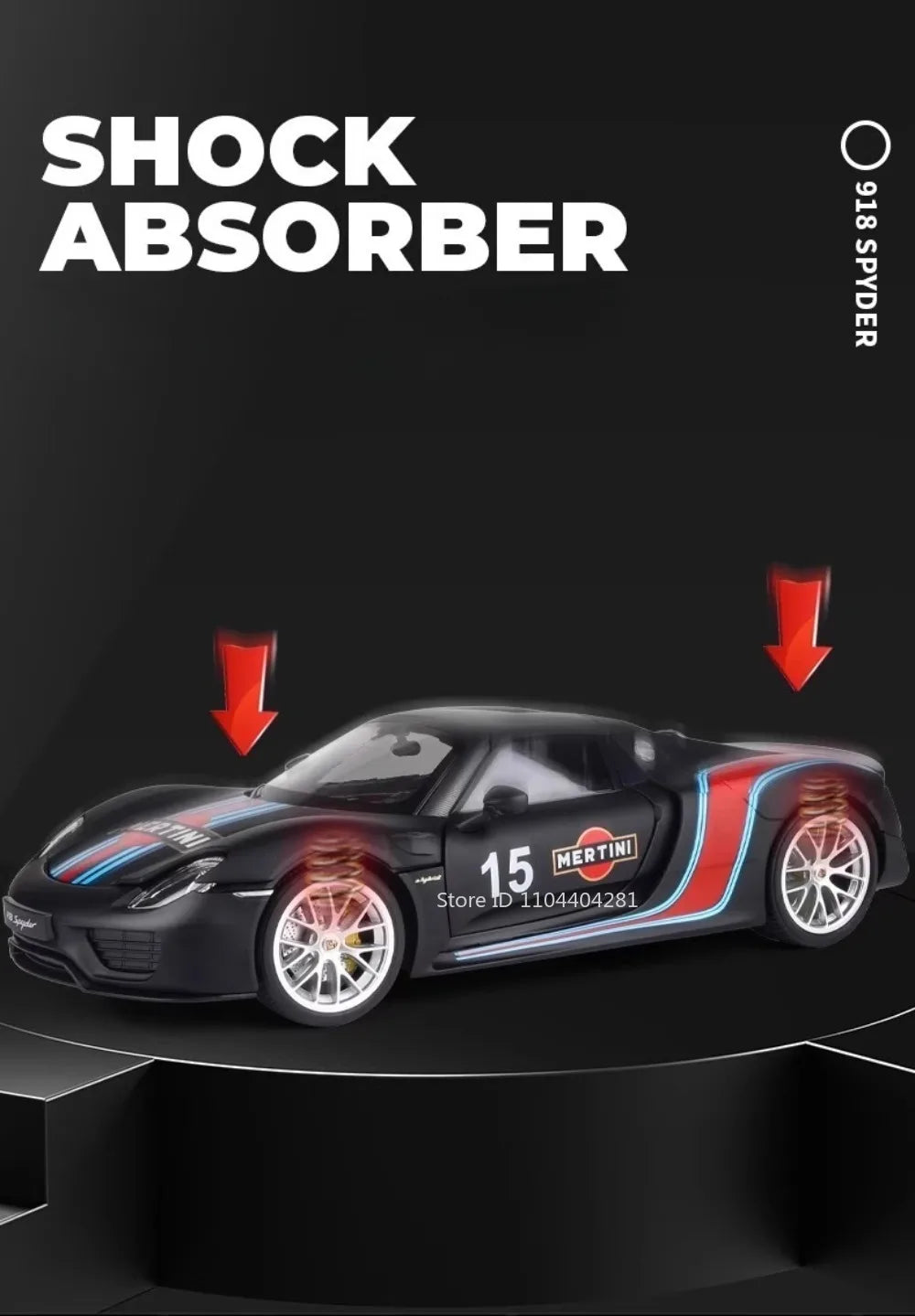 1:18 918 Spyder Martini Pagani Huayra Diecast Alloy Model Toys Car Doors Opened with Sound Light Miniature Vehice Adult Boy Gift