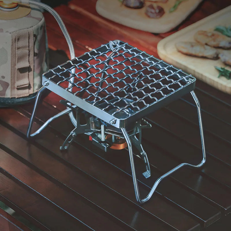 Camping Folding Barbecue Rack Outdoor Picnic BBQ Small Table Charcoal Oven Stainless Steel Mesh Mini Stove Burning Table