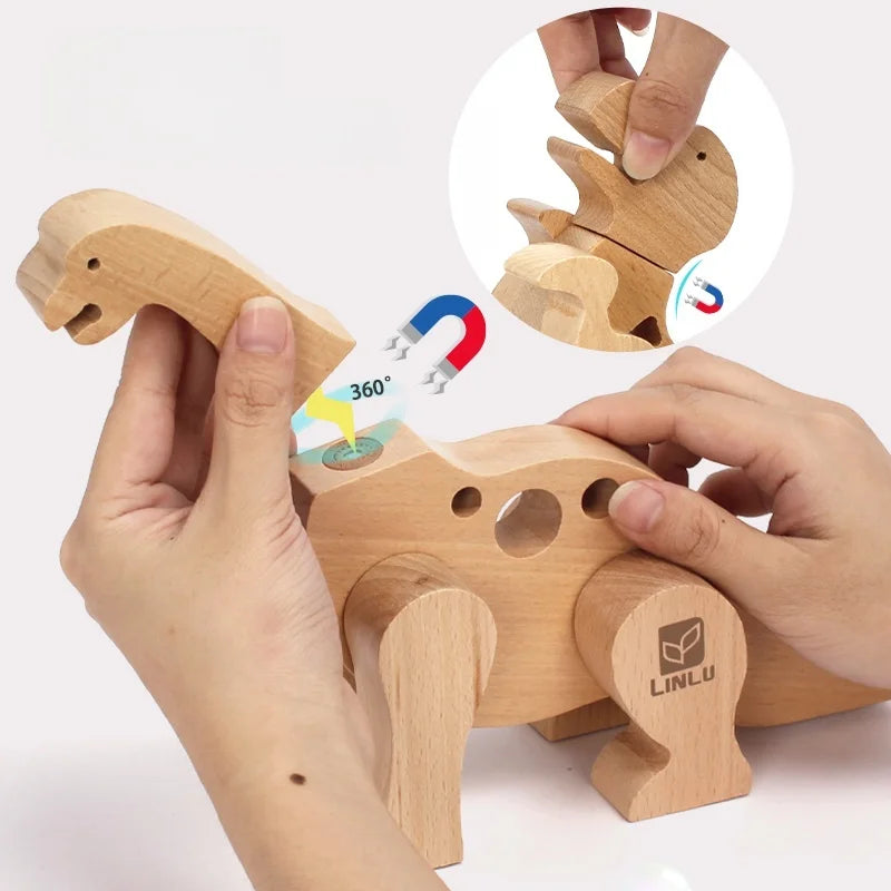 Wooden Dinosaur Cartoon Assembly Puzzle
