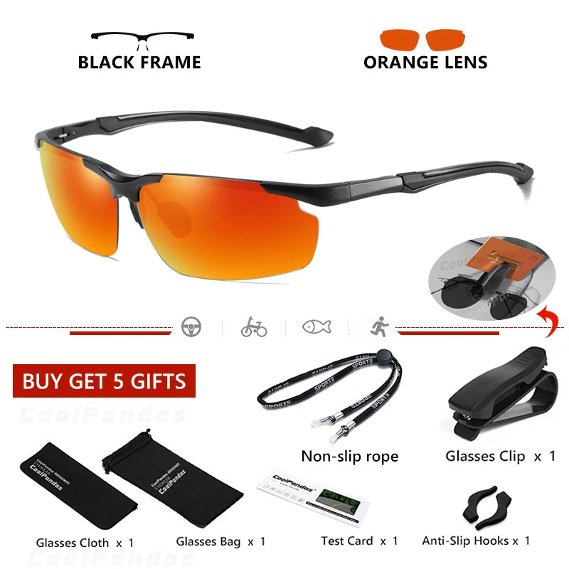 Aluminum Rimless Photochromic Polarized UV400 Day Night Driving Sunglasses for Men Women