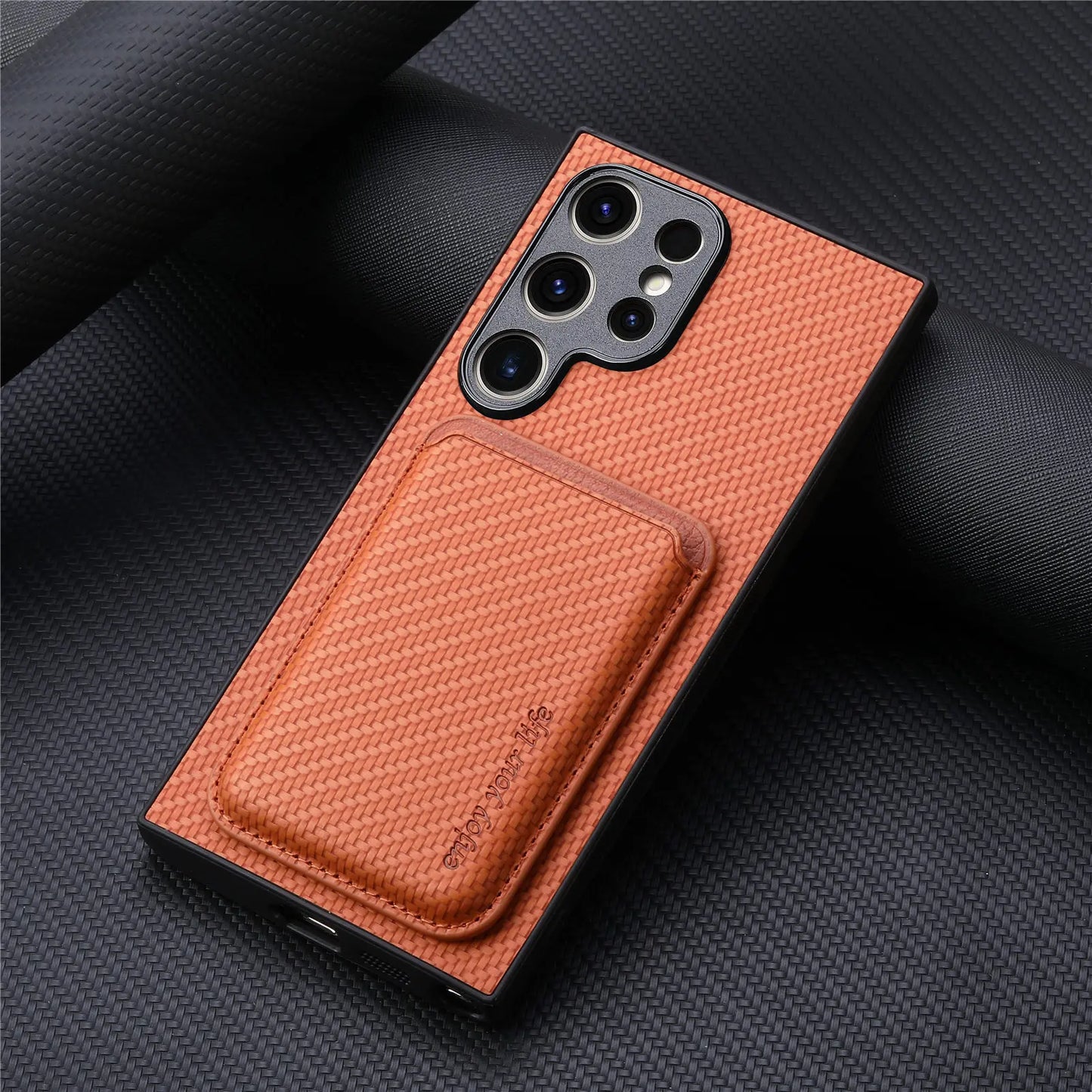 Carbon Fiber Style MagSafe PU Leather Case for Samsung Galaxy S26 / S25 / S24 / S23 Magnetic Card Holder Cover