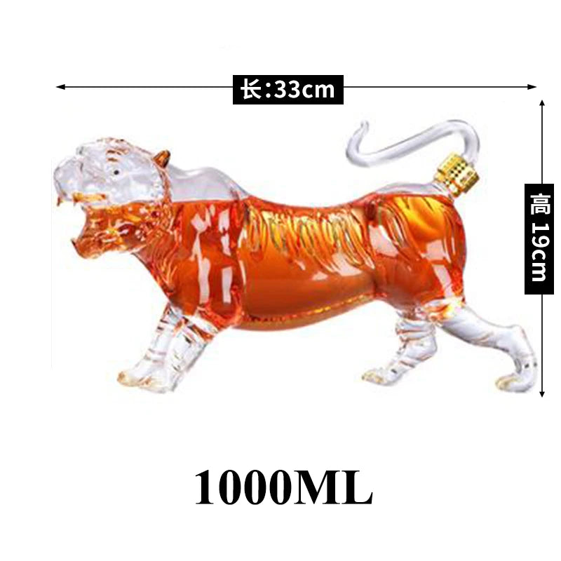 Handsome tiger shaped animal lead-free glass bottle wine decanter barware whiskey decanter for Liquor Scotch Bourbon