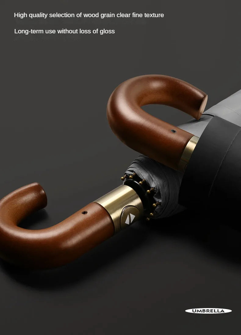 Windproof UV protection casual folding UPF50+automatic umbrella handle curved handle design, stylish design compact sun and rain