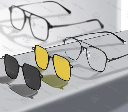 Titanium 3 In 1 Magnetic Clip On Polarized Sunglasses UV400 Optical Computer Glasses for Men Women