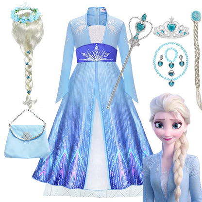 Disney Frozen Girls Dress Elsa 2  Children Christmas Party Princess Costume Kids Snow Queen Performance Elegant Dress Vestidos