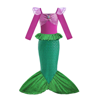 Fancy Princess Dress Ariel Little Mermaid Clothing Girls Party Vestidos Carnival Children Cosplay Costume