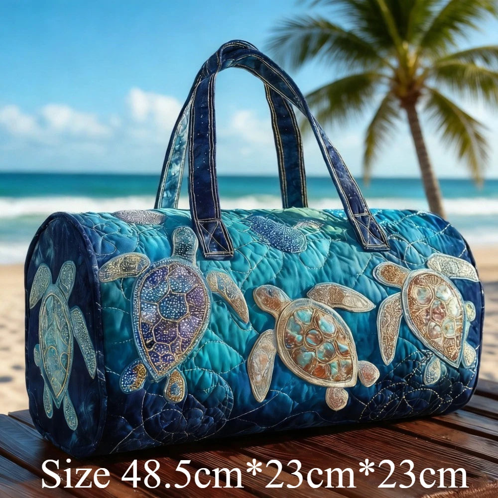 Quilted Sea Turtle Beach Tote Bag Colorful Travel Bags for Men Women Lightweight Weekender Carryall Bag for Vacation & Summer