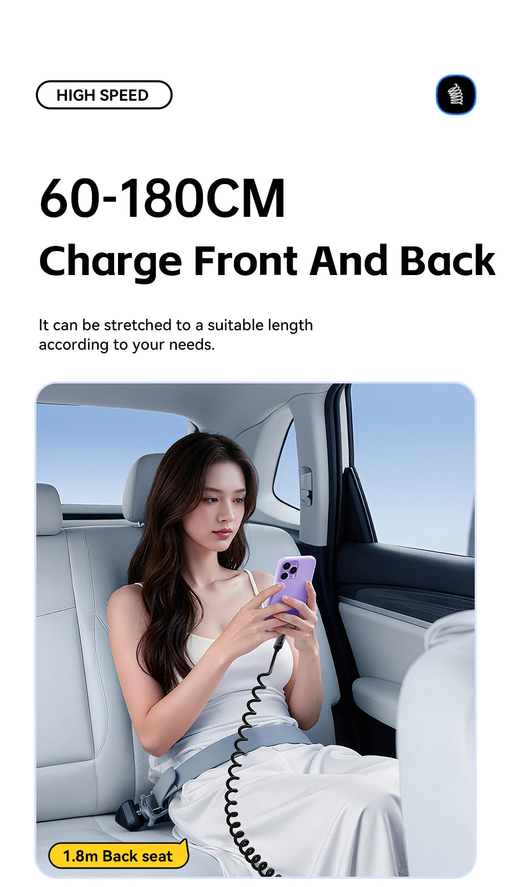 Car Spring USB-C to Lightning Fast Charging Cable with Digital Display