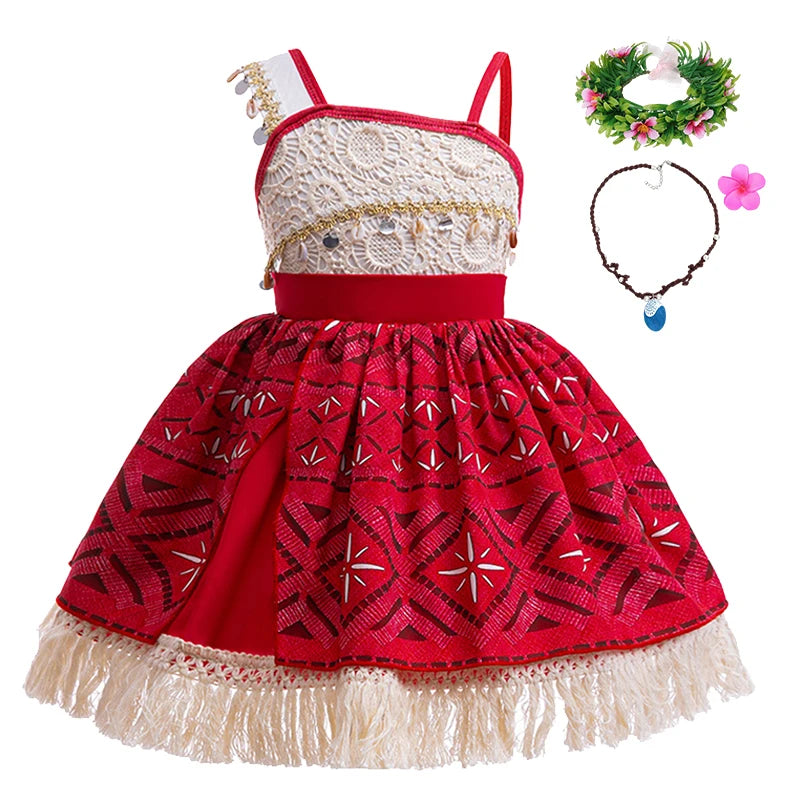 Disney Moana 2 Girls Cosplay Costume Kids One Shoulder Sleeveless Dress 2025 Christmas Party Vaiana Princess Cosplay Costume