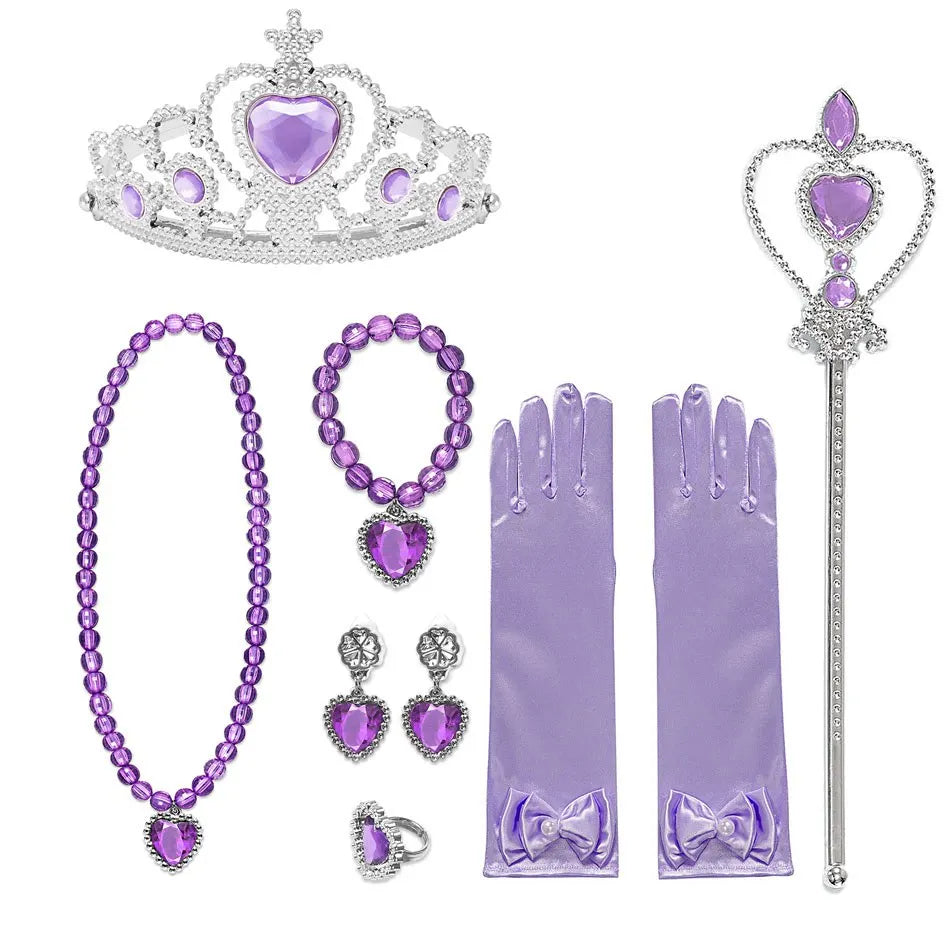 Ariel Princess Accessories Gloves Wand Crown Jewelry Set Mermaid Wig Necklace Braid for Princess Dress Clothing Cosplay Dress UP